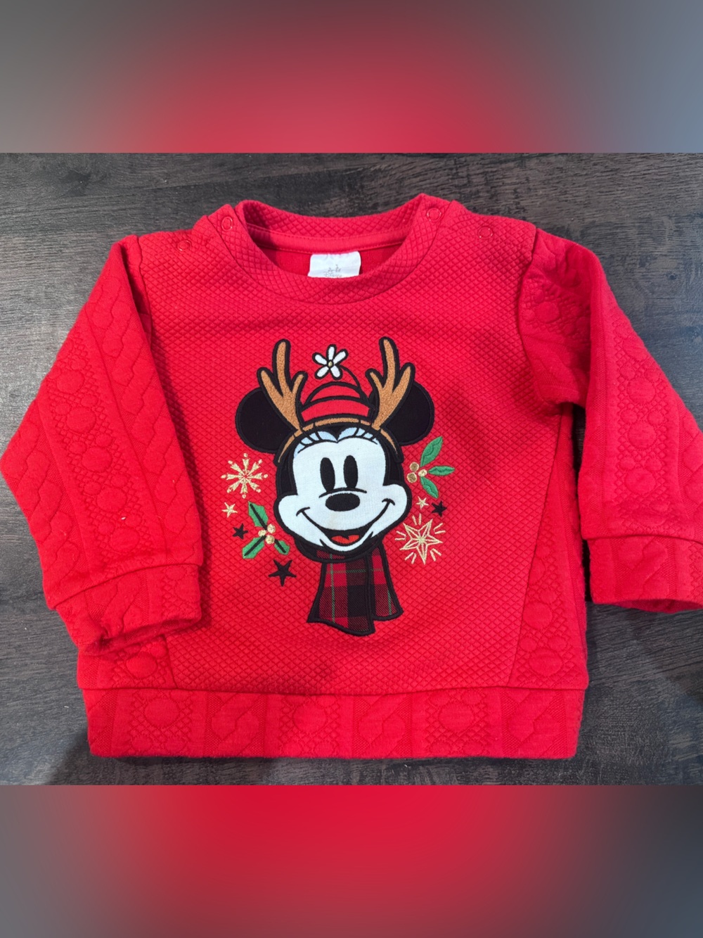 Disney Red Minnie Mouse Reindeer Quilted Sweatshirt